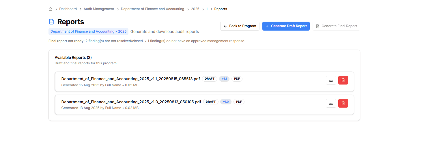 Reporting & Follow-up screenshot